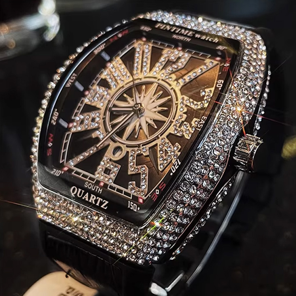 Cartier Watch Tank - ساعة يد فاخرة للرجال مرصعة بالألماس،