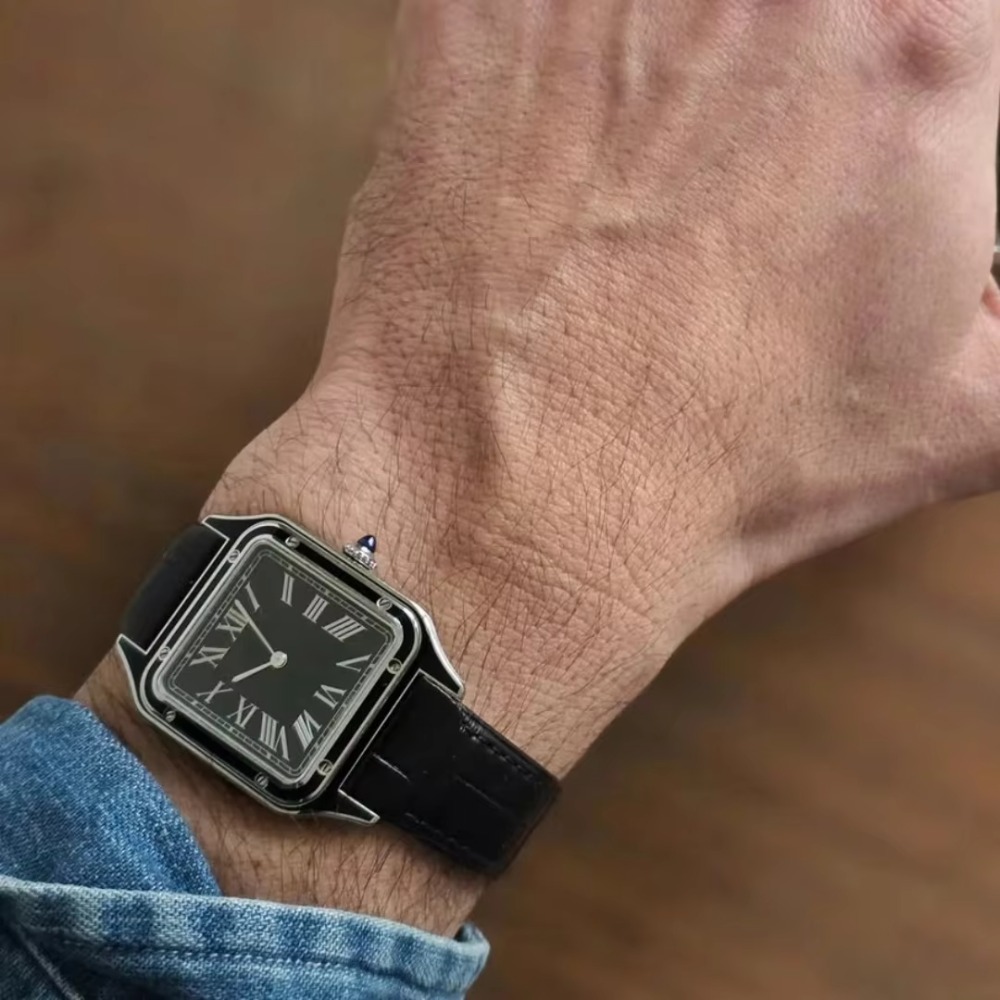 حزام ساعة من جلد البقر بنقشة ا - مراجعة Cartier Watch Santos وسعره